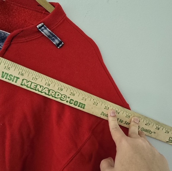 Vtg Handmade Upcycled Red Sweatshirt DENIM Hip Hop Jean Pockets XL - Picture 16 of 16